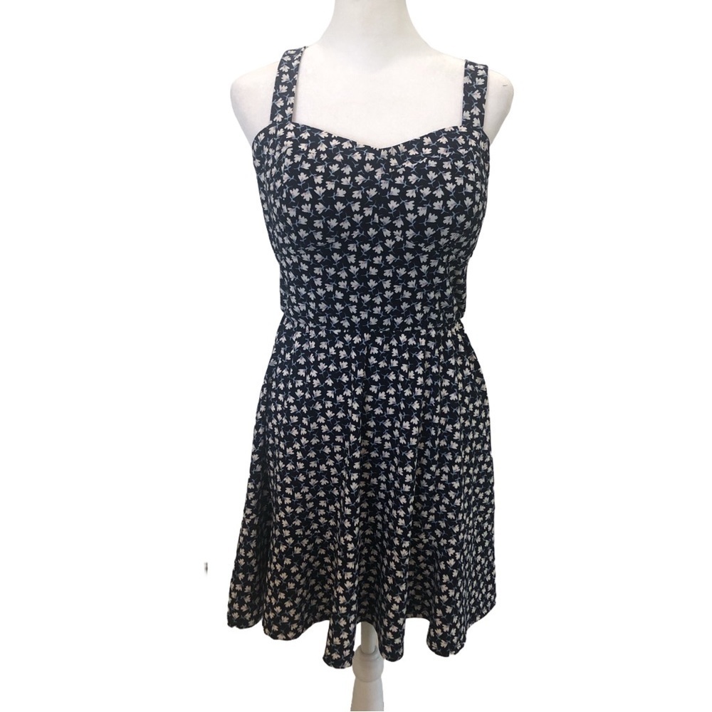 A.U.W. Size L mini sundress floral flirty pinup girl coquette navy blue summer